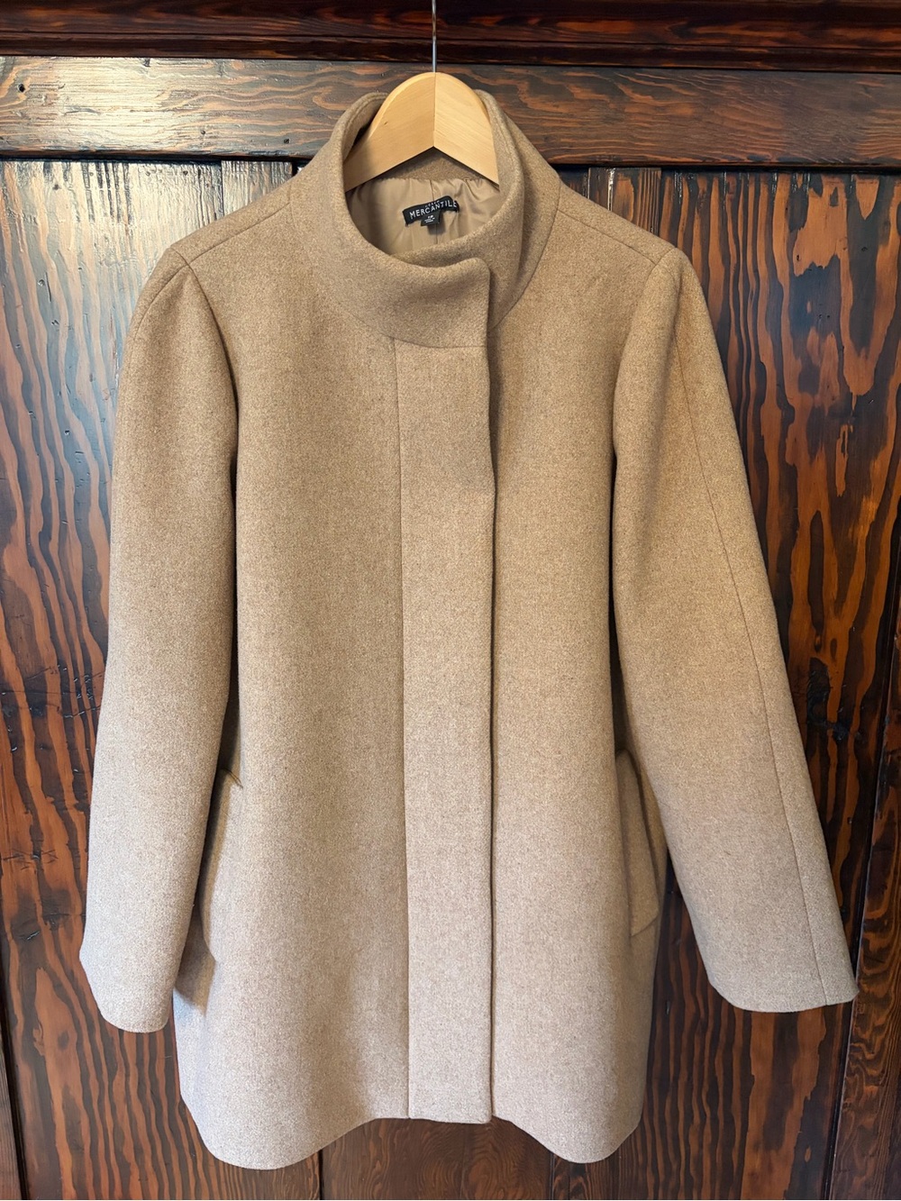 JCrew Mercantile Camel Stand-Collar Wool Coat